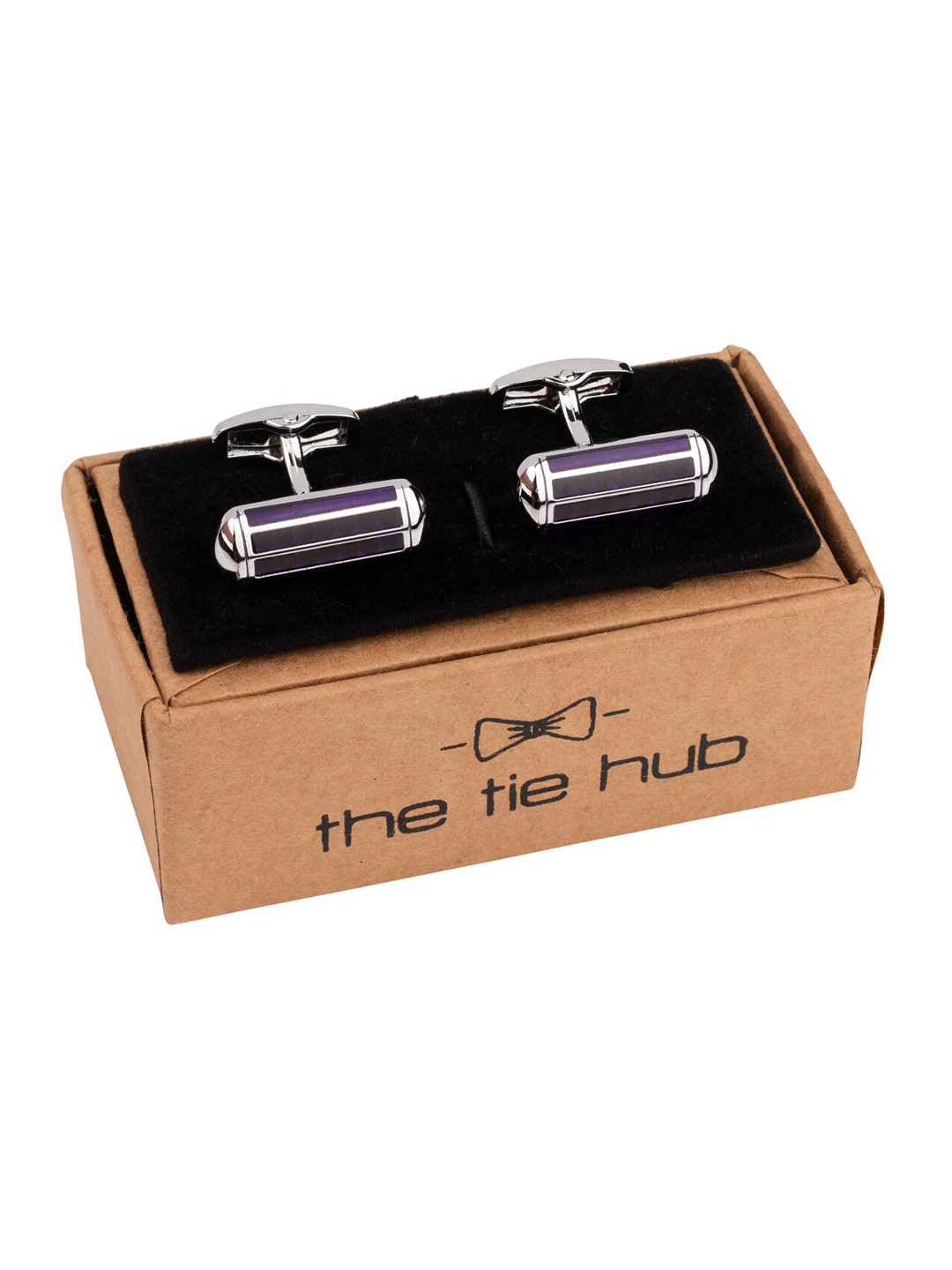 The Tie Hub Rhodium-Plated Striped Brass Rectangular Cufflink