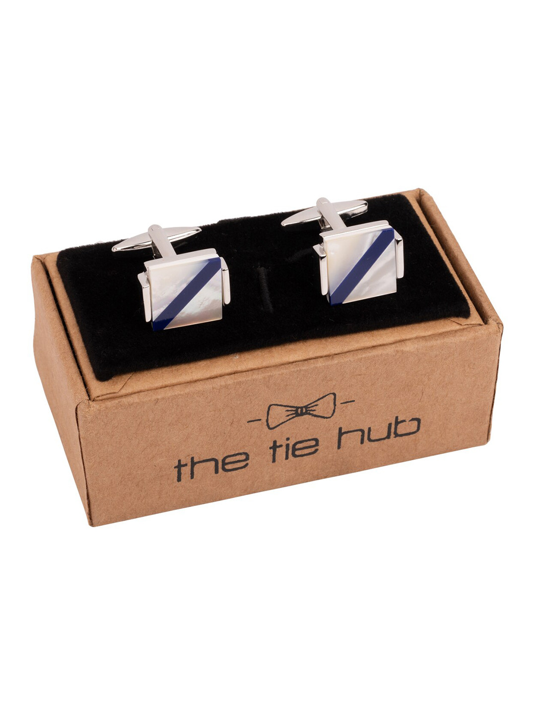 The Tie Hub Rhodium-Plated Printed Square Cufflinks