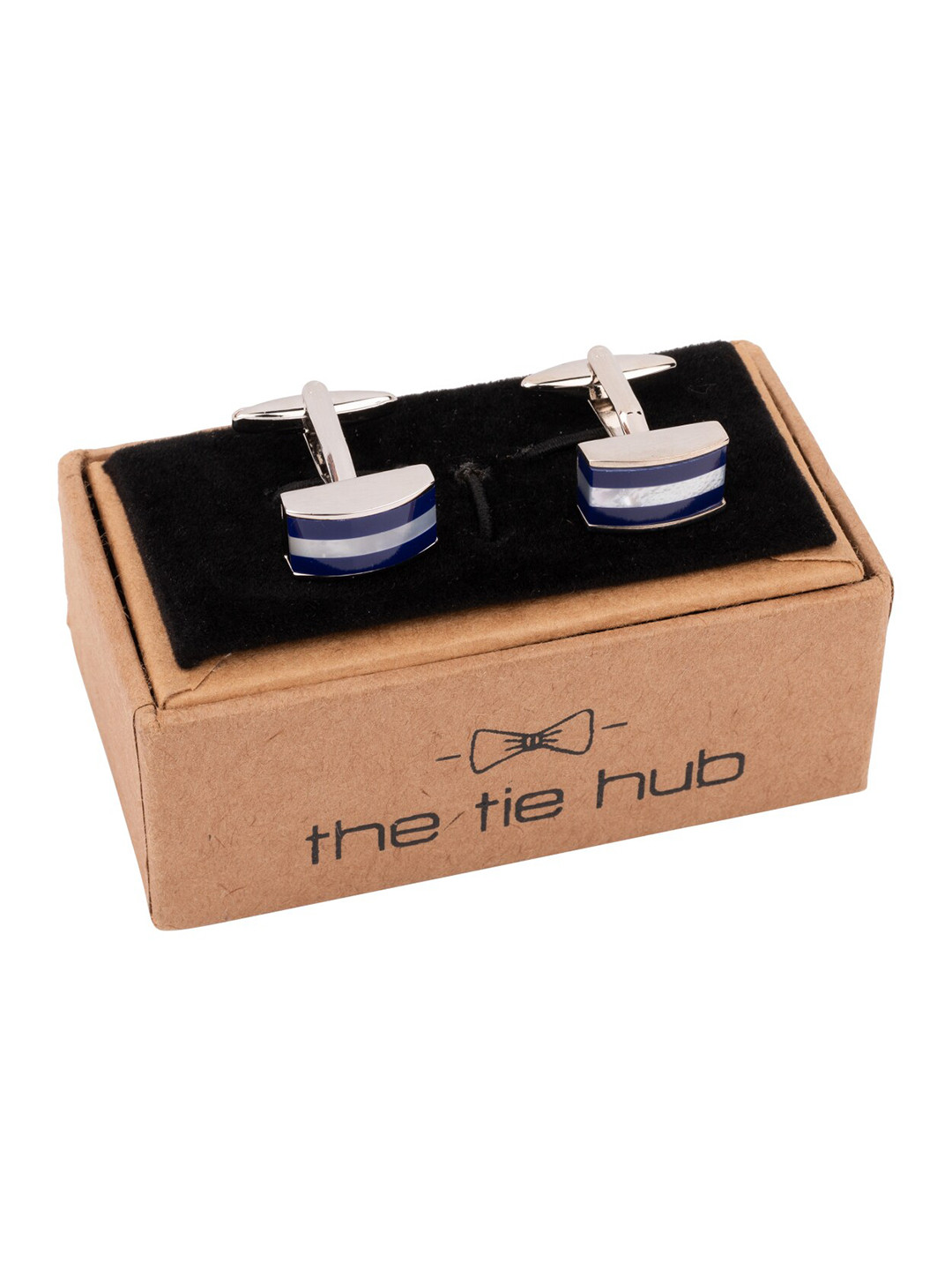The Tie Hub Striped Rhodium-Plated Rectangle Cufflink