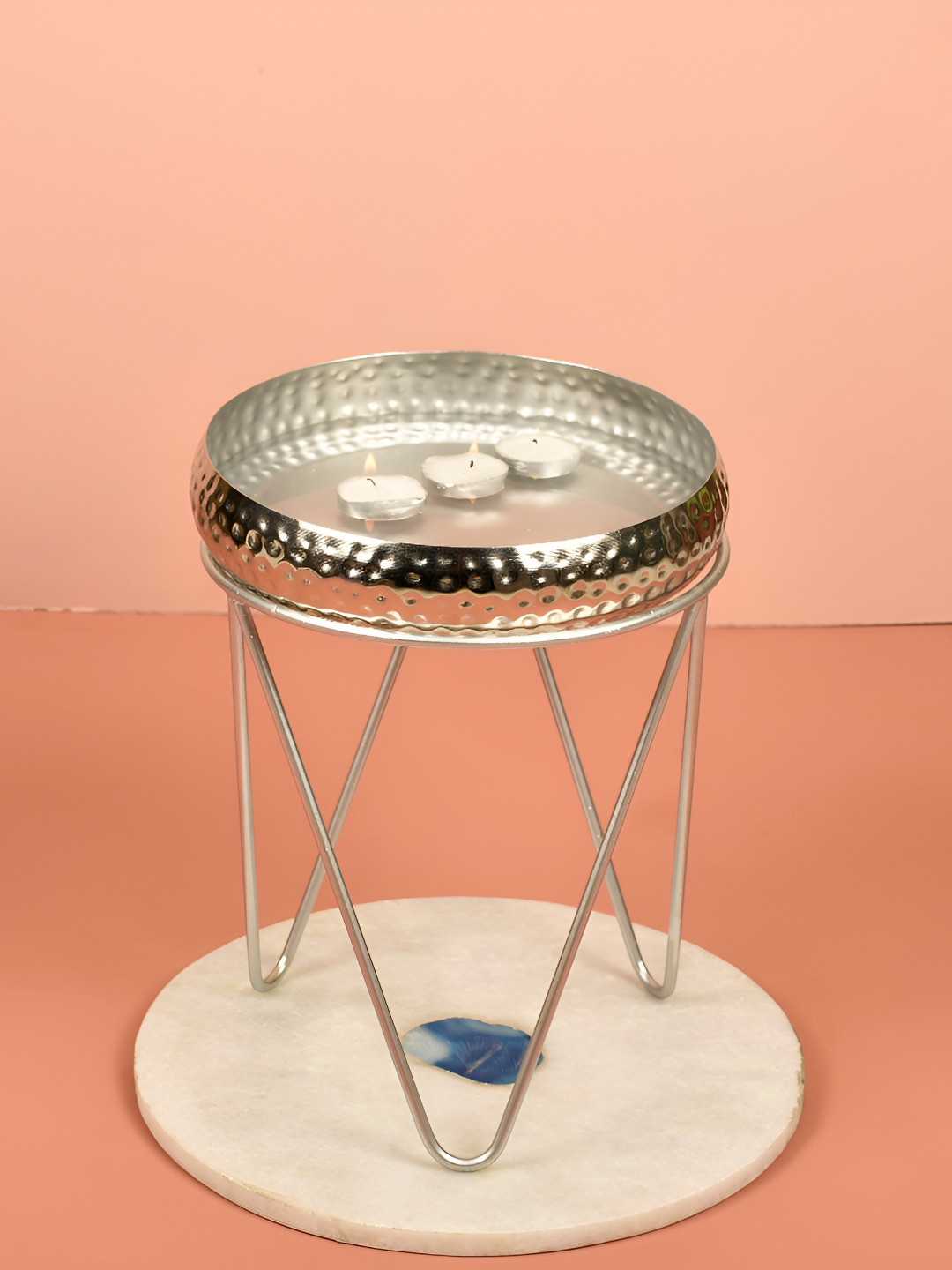 Manor House Silver-Toned Nickel Finish Urli Round Candle Holder