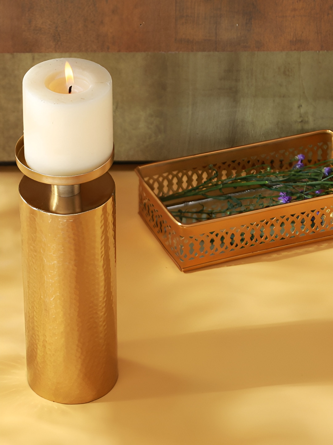 Manor House GoldToned Seane Pillar Candle Holder