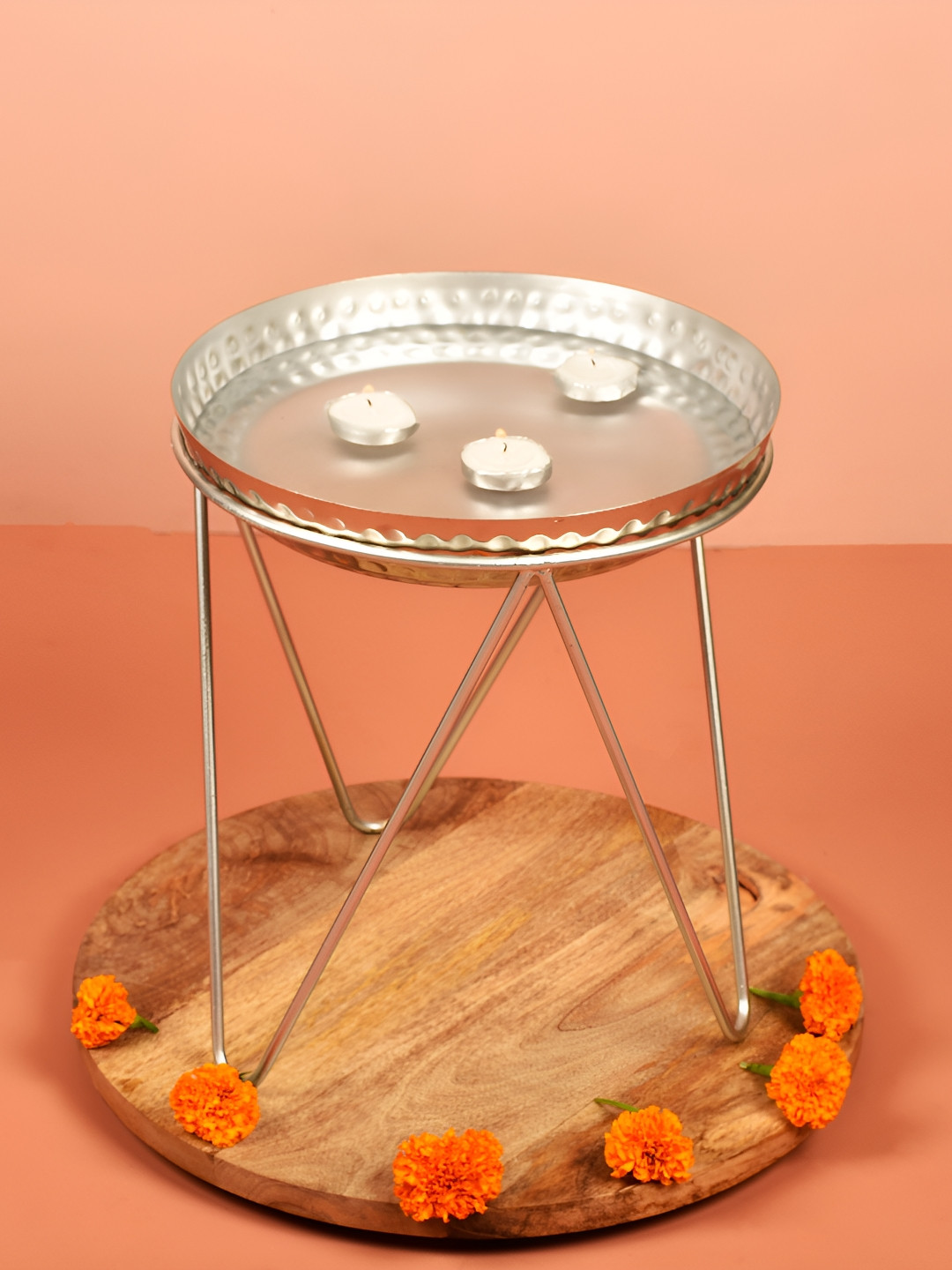 Manor House Silver-Toned Textured Candle Holder