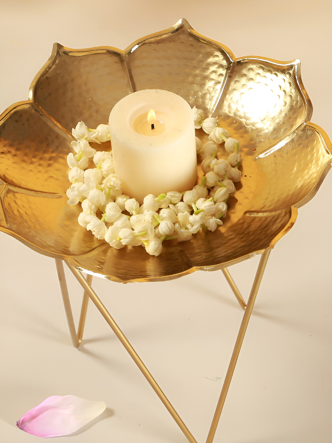 Manor House GoldToned Nalin Urli with Stand Candle Holder