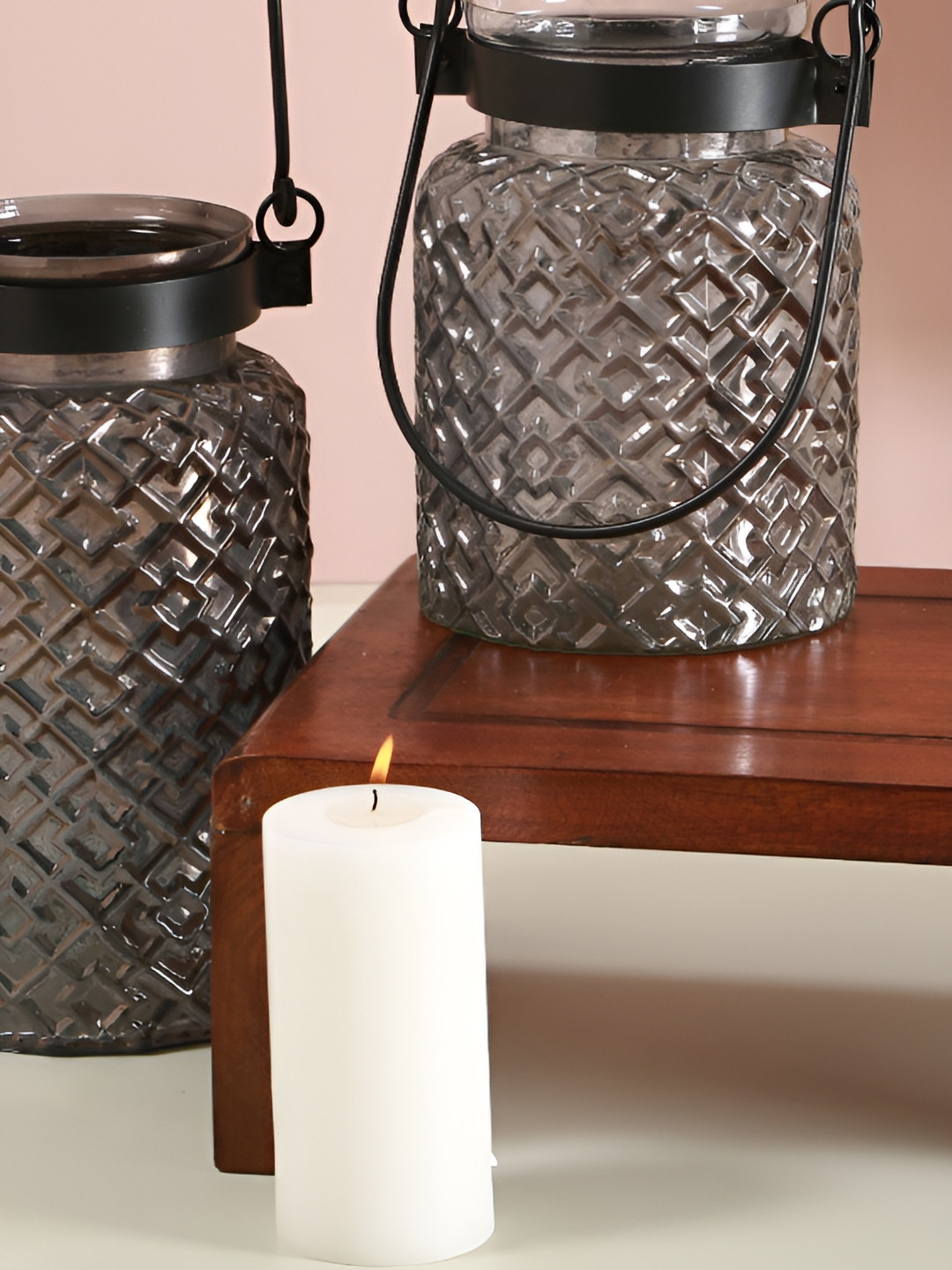 Manor House Black Roshni Patterned Glass Candle Holder