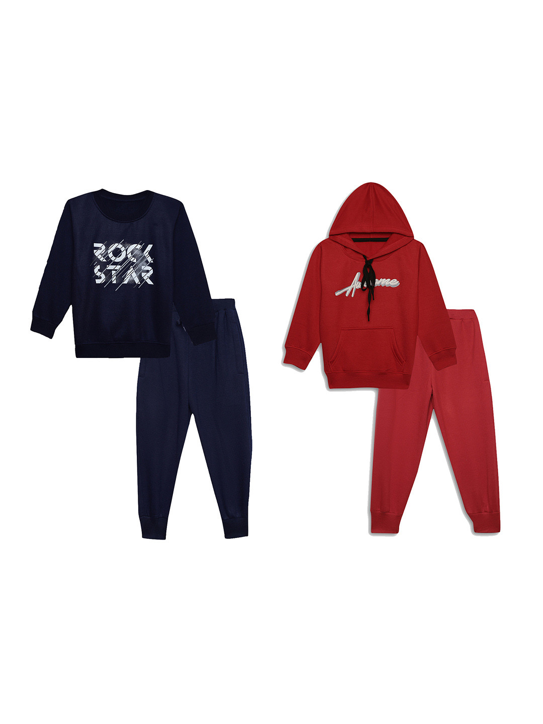 MACK JONNEY Kids Pack Of 2 Printed Cotton Fleece Sweatshirt With Joggers