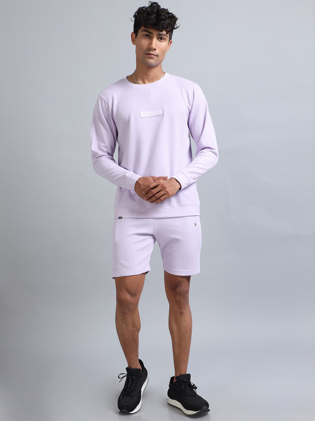 Bushirt Self Design Long Sleeves Sweatshirt With Shorts