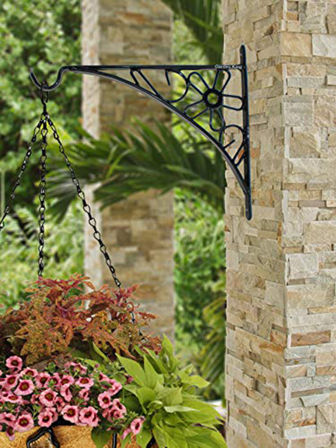 Garden Deco Black Flower Hanging Wall Bracket & Bird Feeder