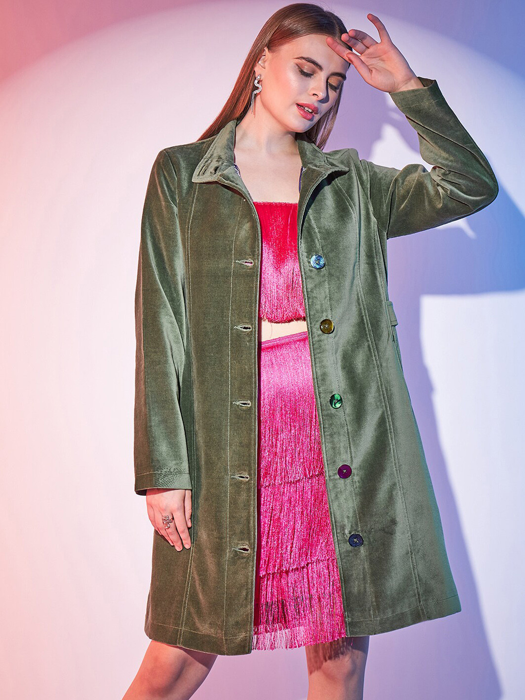 STREET 9 Velvet Single-Breasted Longline Overcoat
