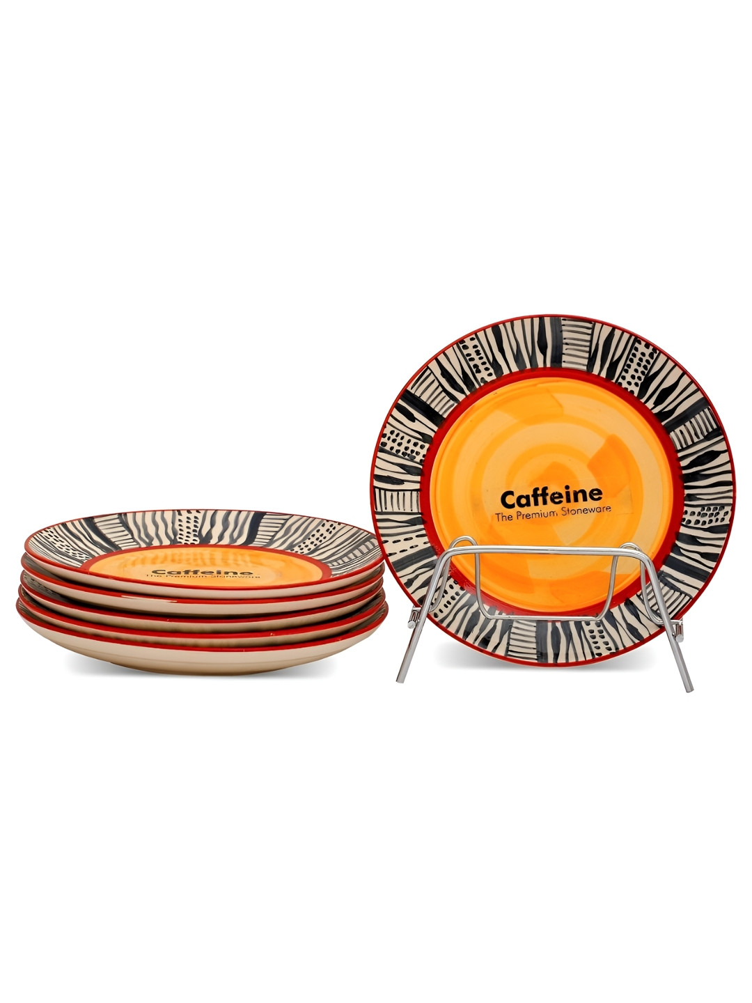 caffeine Orange 6 Pieces Ceramic Microwave Safe Dinner plates
