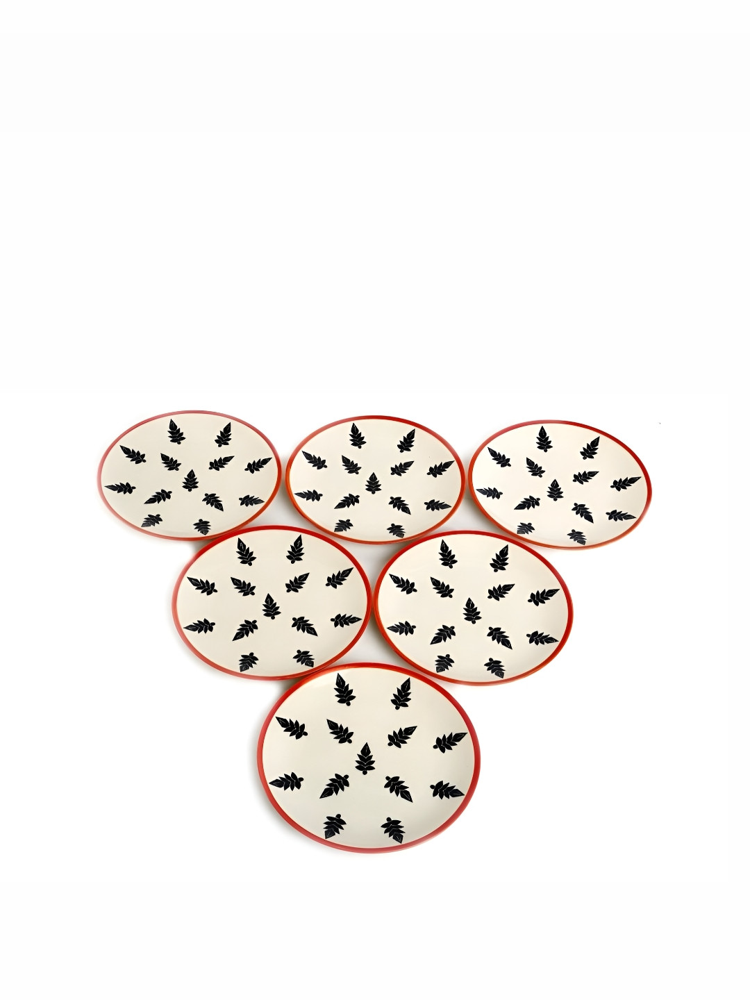 caffeine Beige & Red 6 Pieces Ceramic Microwave Safe Dinner Plates