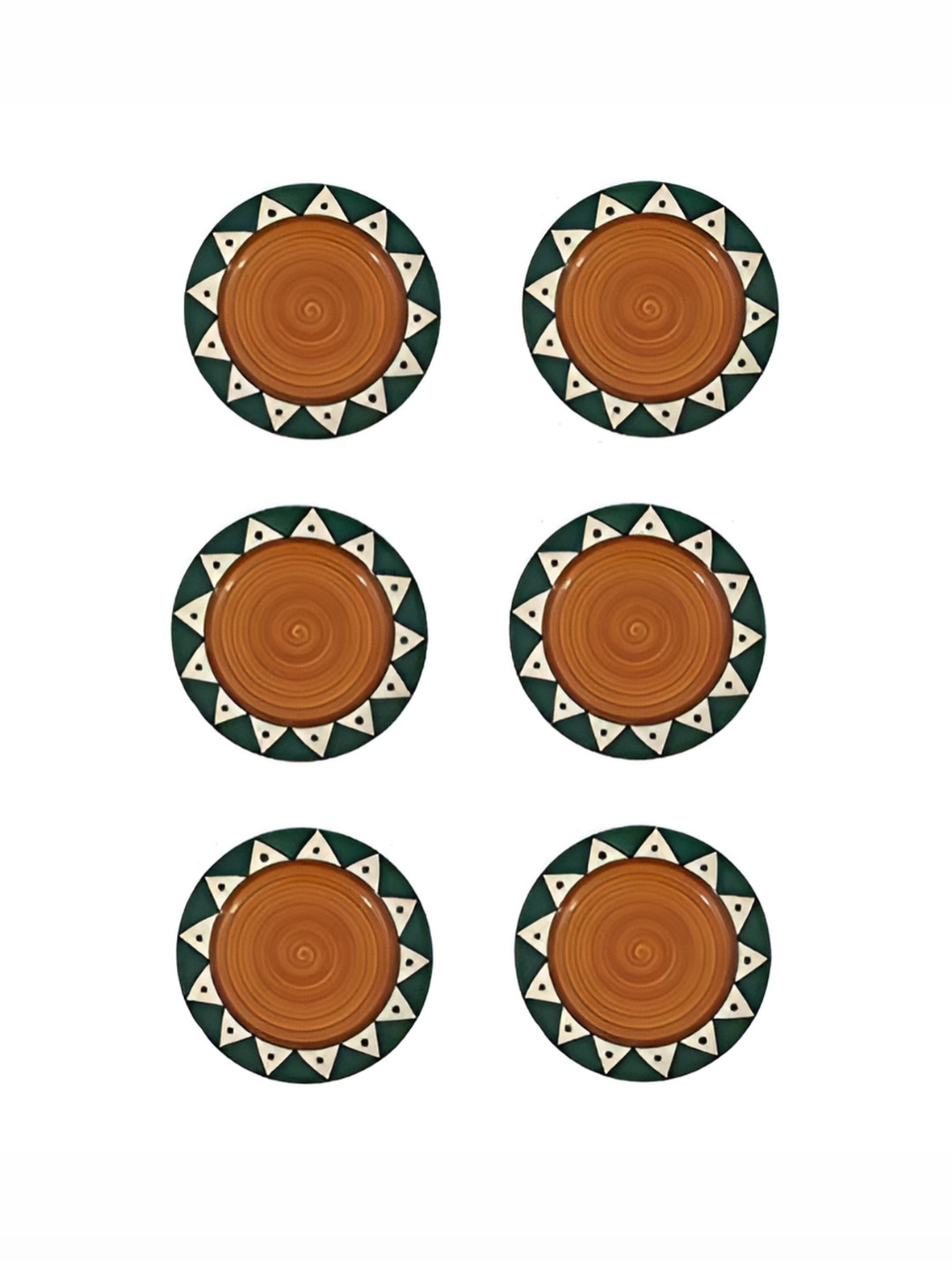 caffeine Brown 6 Pieces Geometric Print Ceramic Microwave Safe Dinner Plates