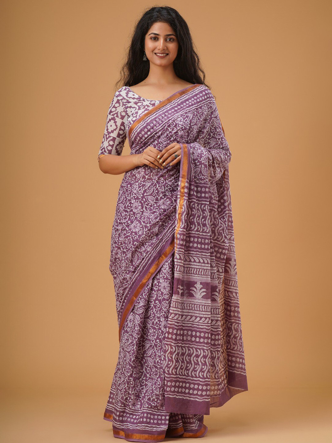 JALTHER Kalamkari Pure Cotton Ikat Saree