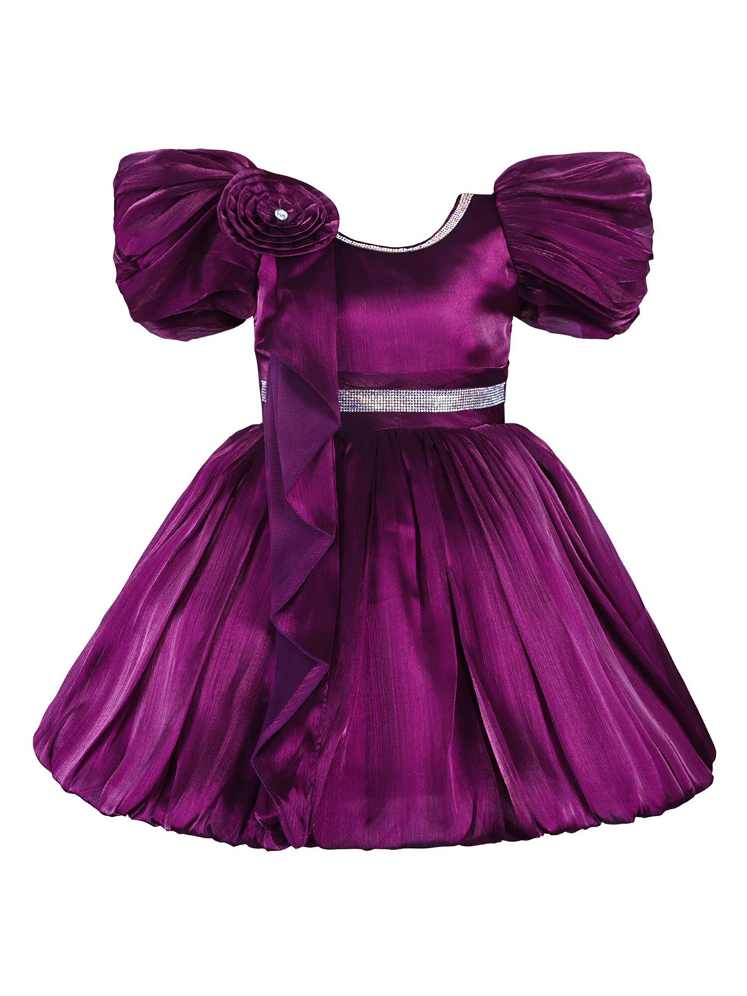 Wish Karo Infant Girls Puff Sleeve Satin Bow Tie Up Fit & Flare Dress