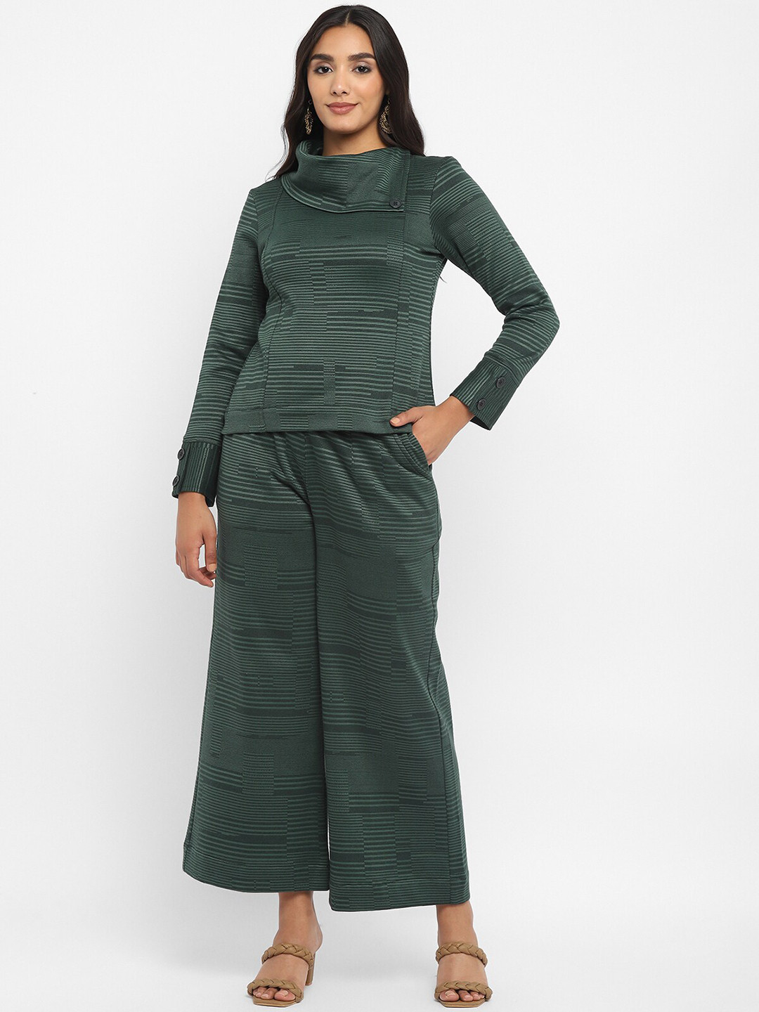 STADO Horizontal Striped High Neck Top With Trousers Co-Ords