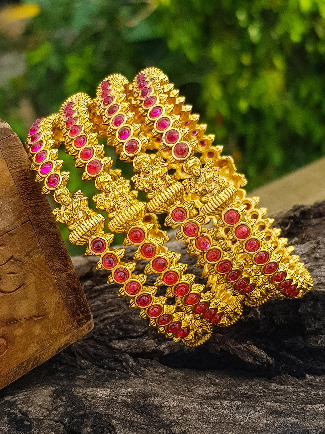 GRIIHAM Set Of 4 Gold-Plated American Diamond-Studded Lakshmi Bangles