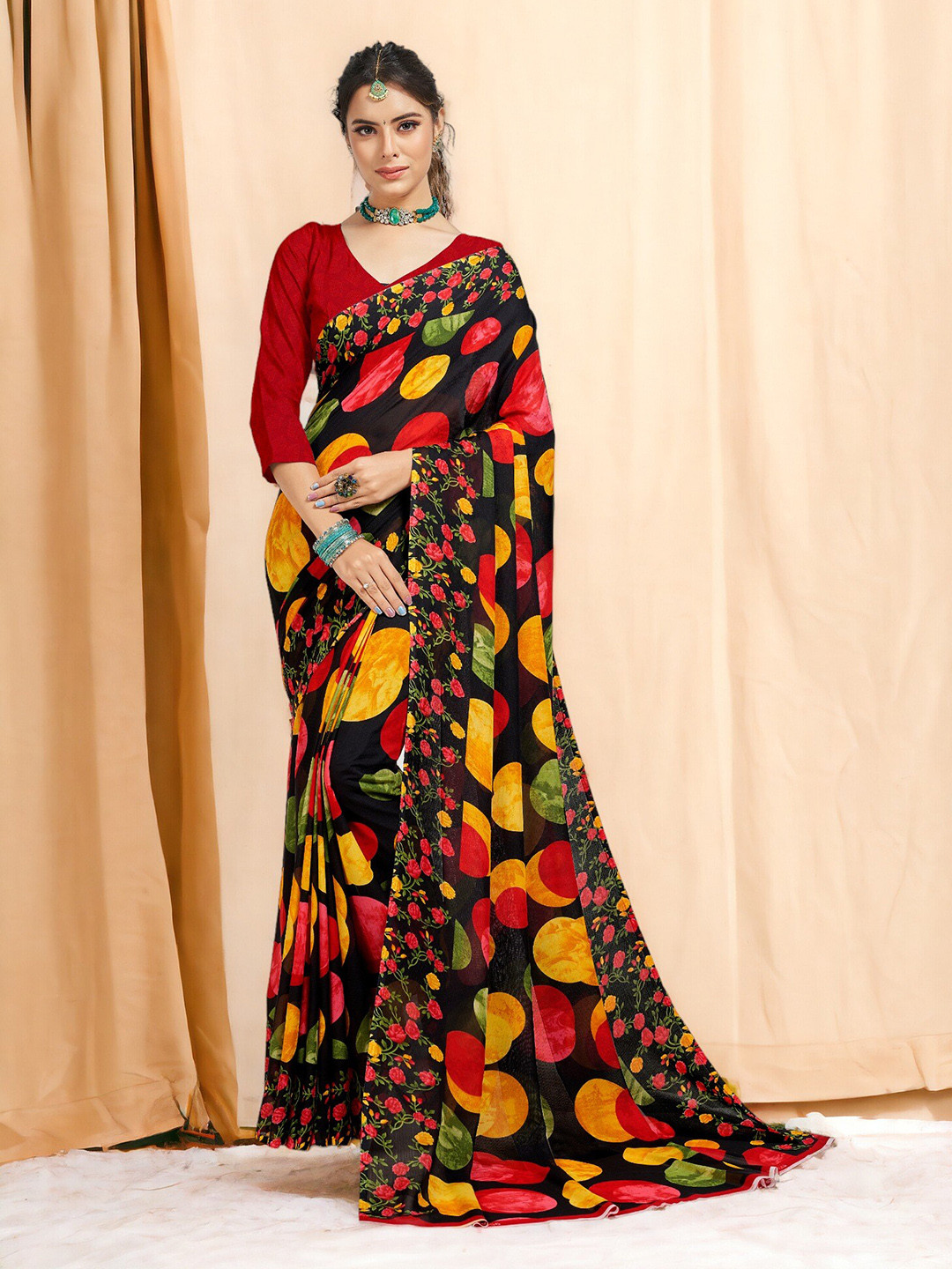 DIVASTRI Polka Dot Georgette Designer Saree