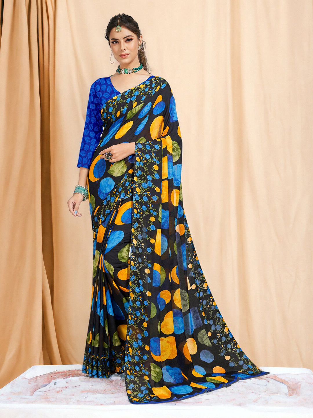 DIVASTRI Polka Dot Georgette Designer Saree