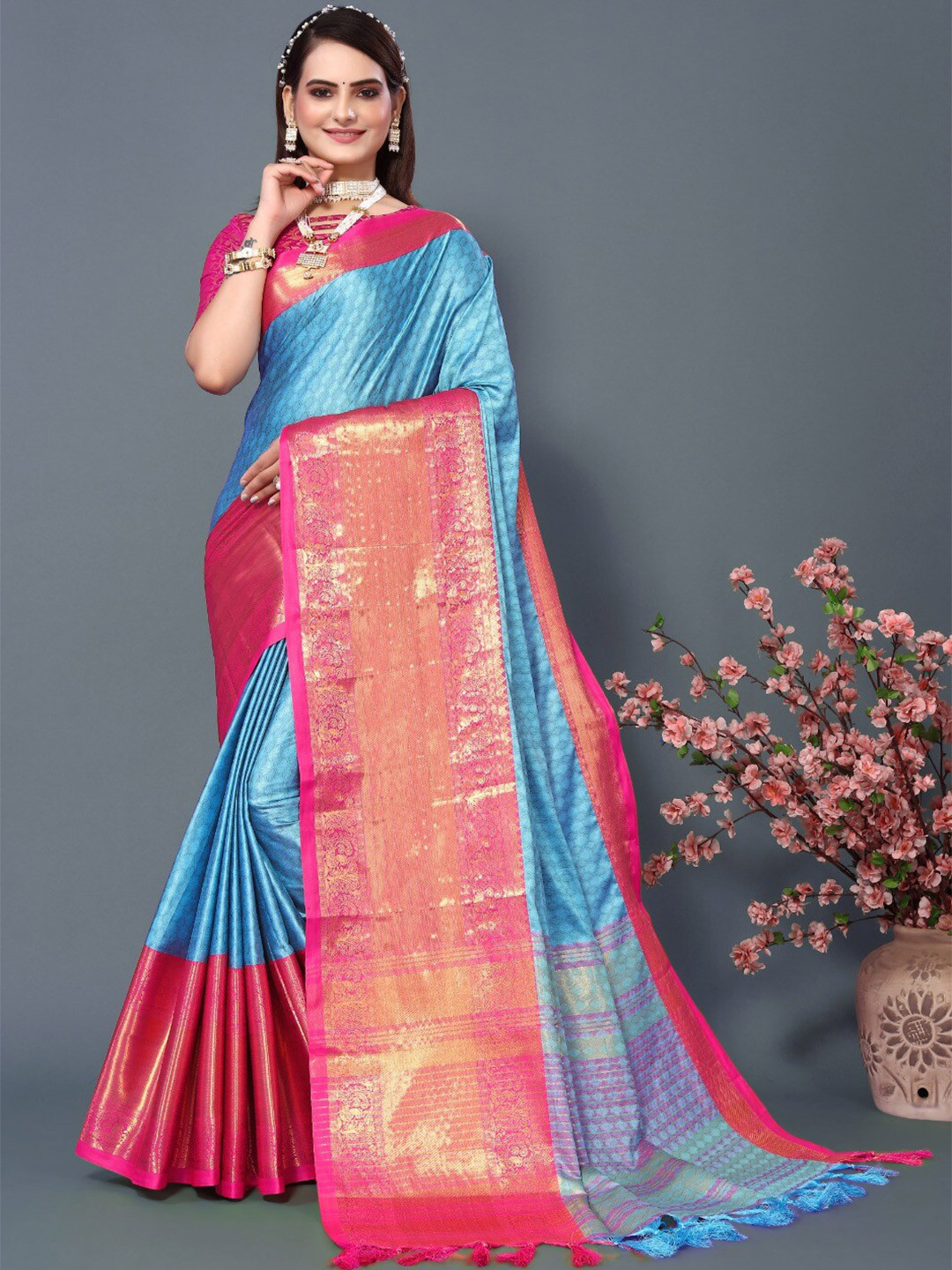 DWINI Ethnic Motifs Woven Design Zari Silk Cotton Dharmavaram Saree