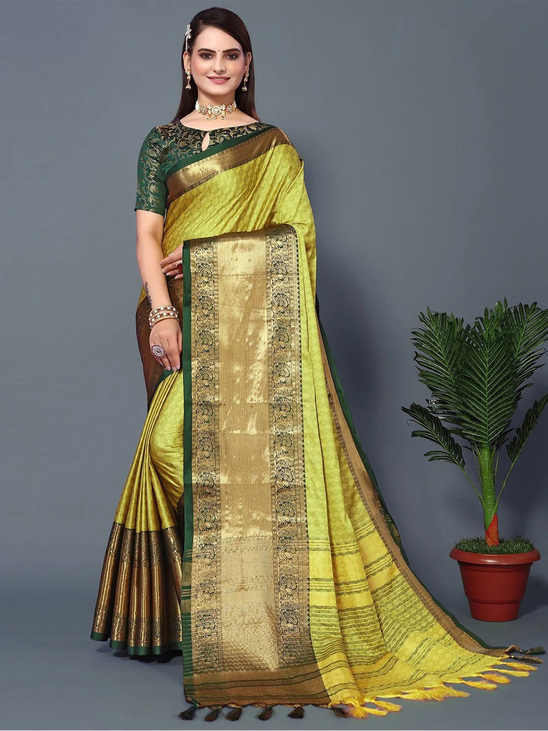DWINI Ethnic Motifs Woven Design Zari Silk Cotton Dharmavaram Saree