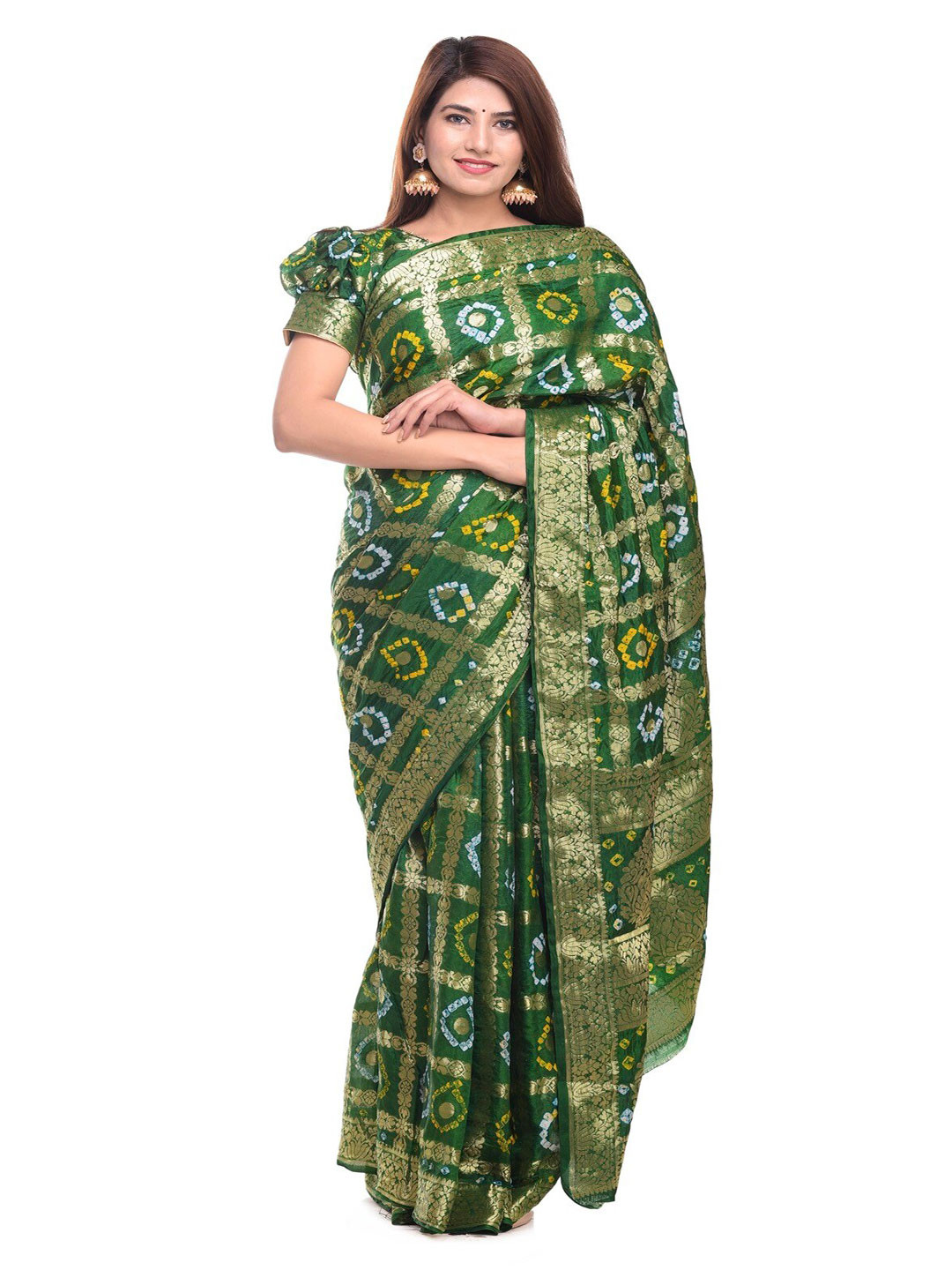 MINE CHOICE Woven Design Zari Art Silk Bandhani Saree