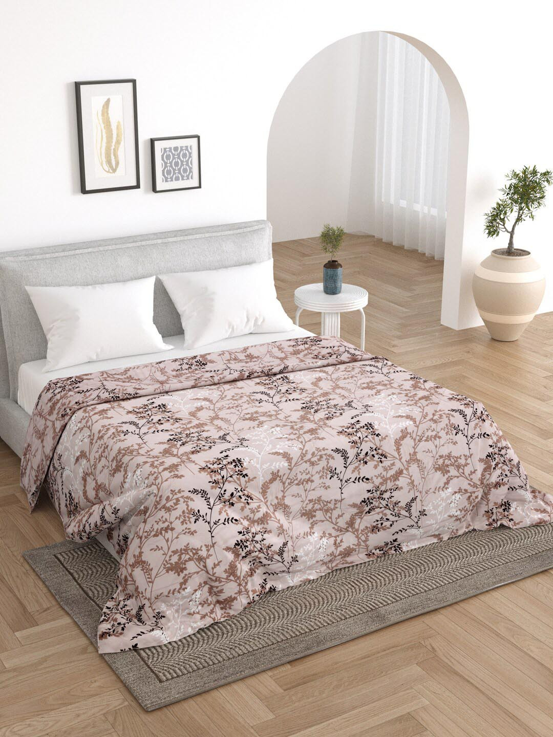 EverHOME Bloom Cozy Brown Floral Microfiber Mild Winter 120 GSM Double Bed Comforter