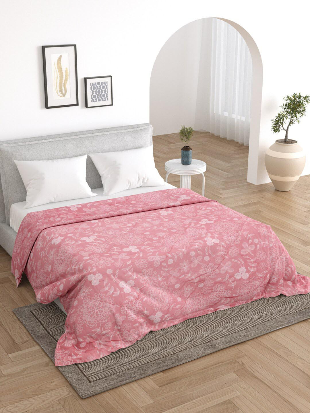 EverHOME Bloom Cozy Peach Floral Microfiber Mild Winter 120 GSM Double Bed Comforter