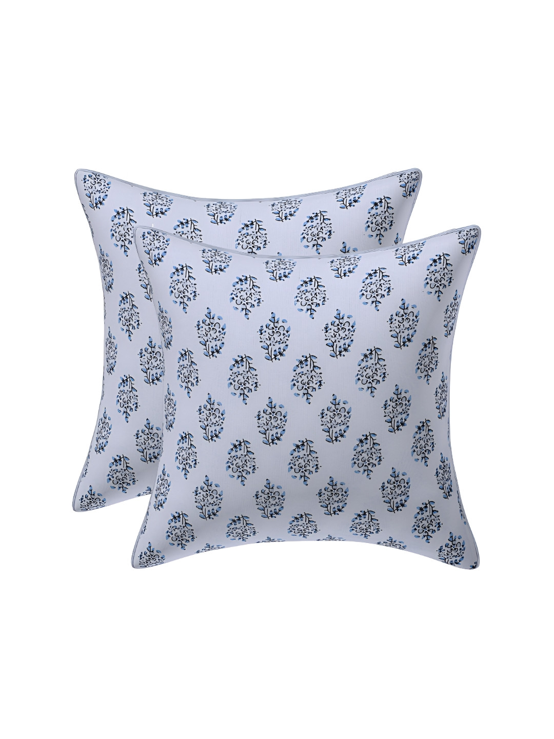 Texstylers Jaipuri Print Floral Cotton Reversible 2 Pcs Square Cushion Covers - 24x24In