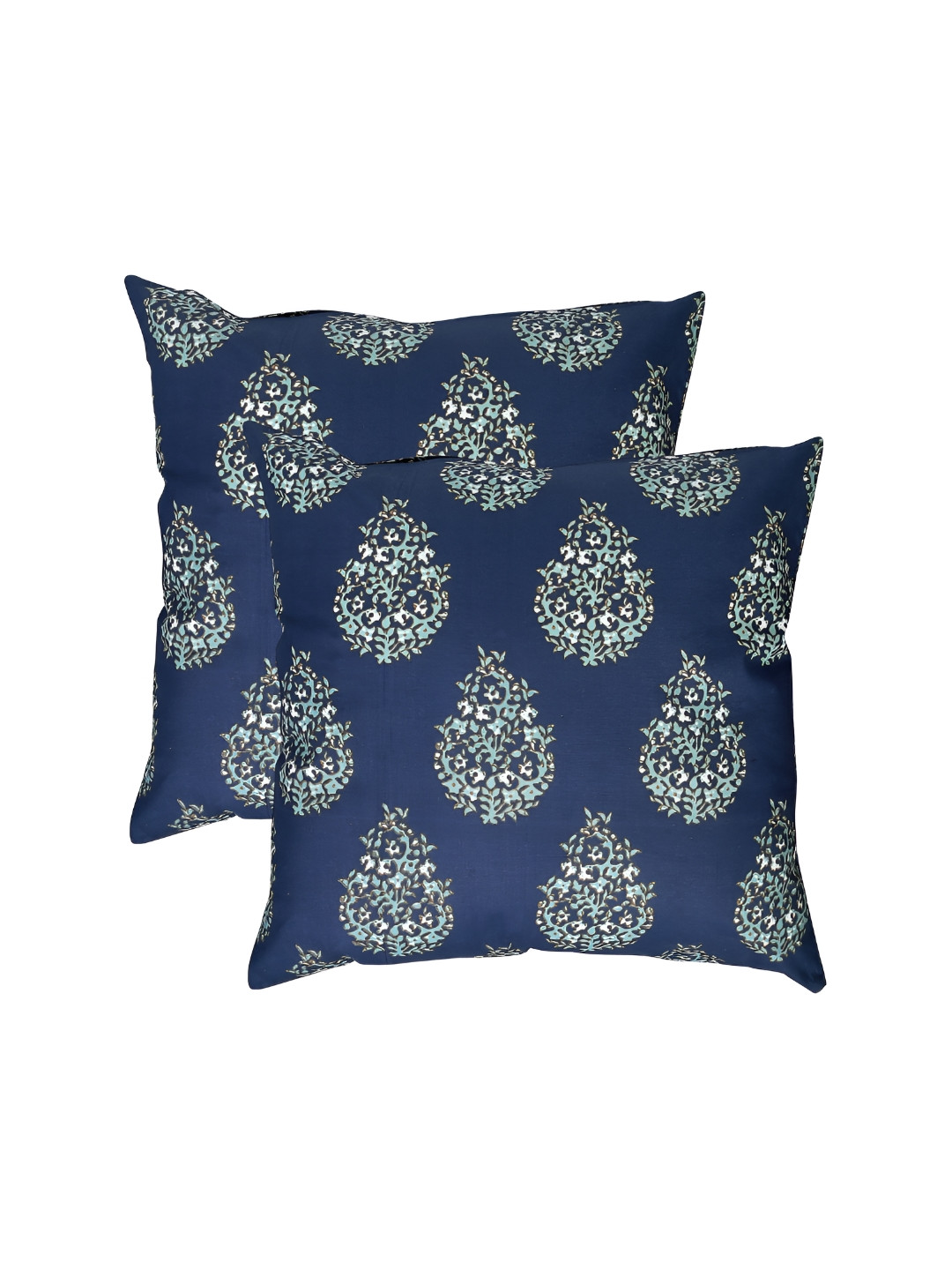 Texstylers Navy Blue Floral Cotton Ultra Soft 2 Pcs Square Cushion Covers - 24 x 24 Inches