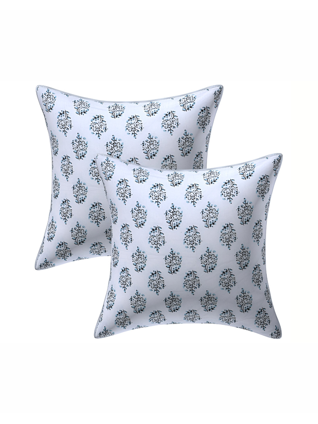 Texstylers Blue & Black 2 Pieces Floral Cotton Square Cushion Cover