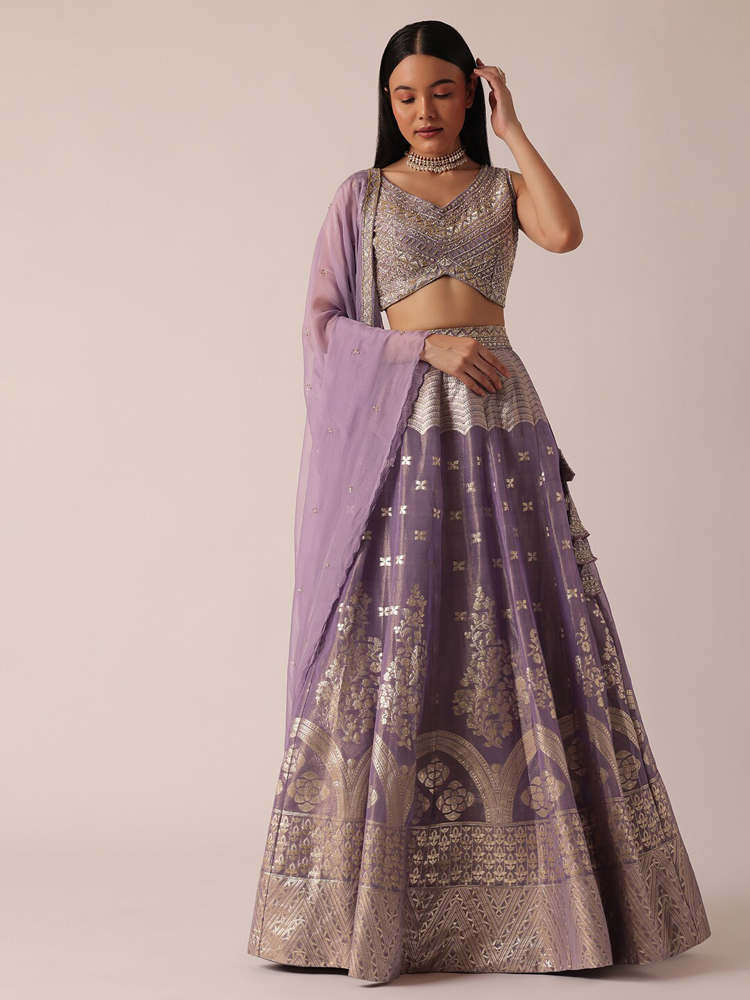 KALKI Fashion Embellished Ready to Wear Banarasi Lehenga & Blouse With Dupatta