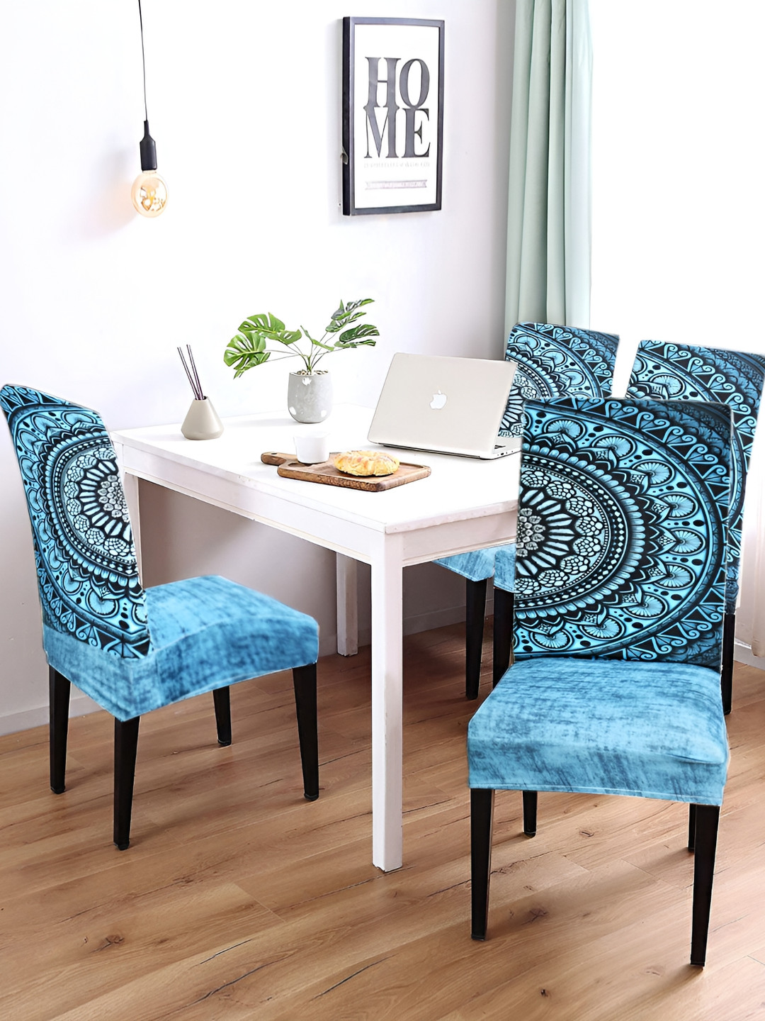 ohello Blue & Black 4 Pieces Printed Breathable Chair Covers