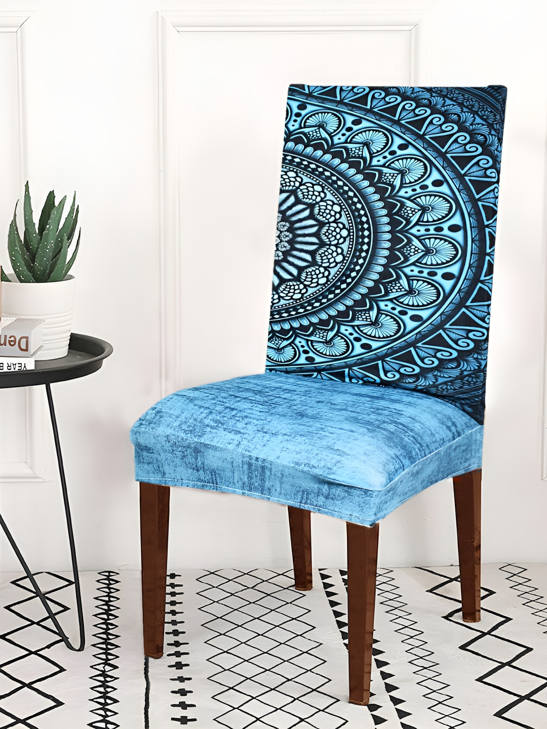 ohello Blue and Black 6 Pieces Printed Breathable Chair Covers