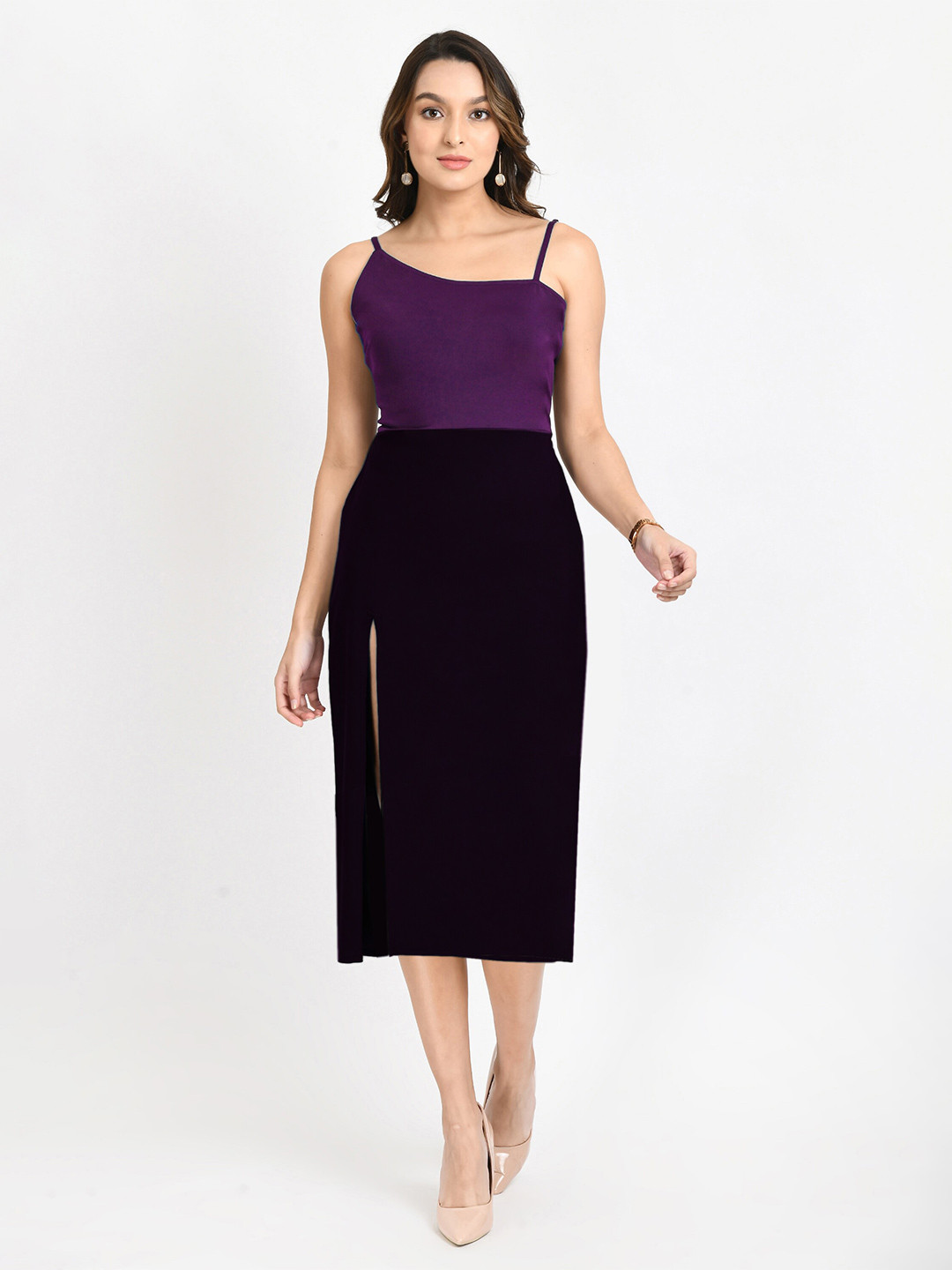 V&M Shoulder Straps Sheath Midi Dress