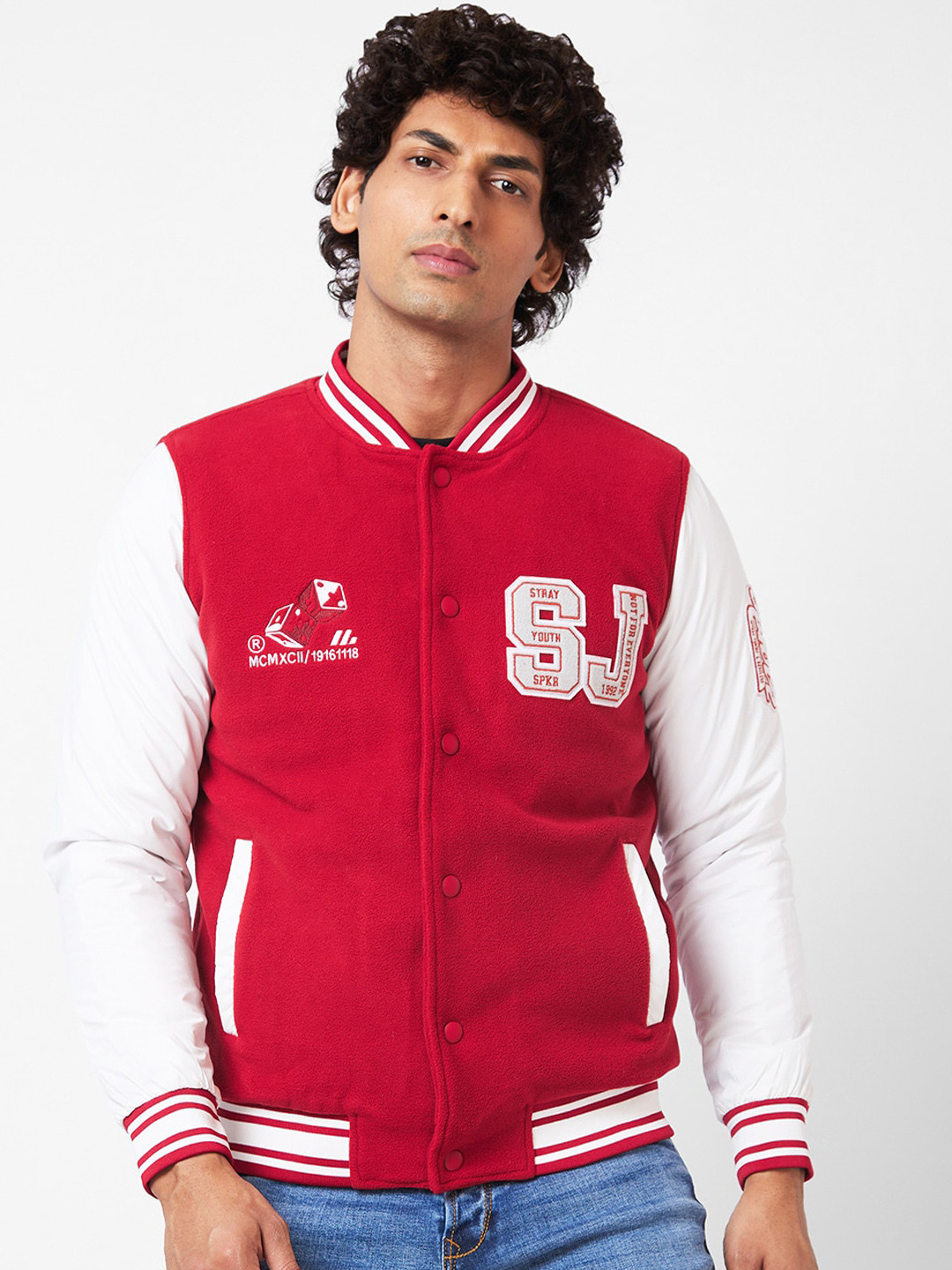 SPYKAR Graphic Printed Stand Collar Bomber Jacket