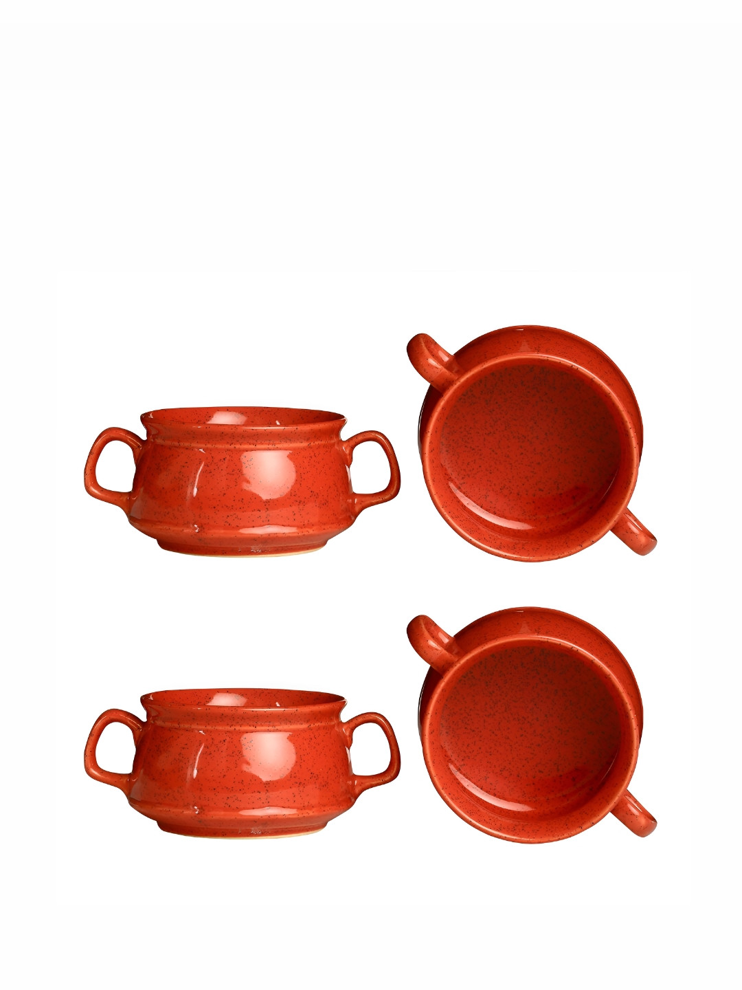 Caffeine Red 4 Pieces Double Handle Soup Bowls with Spoon