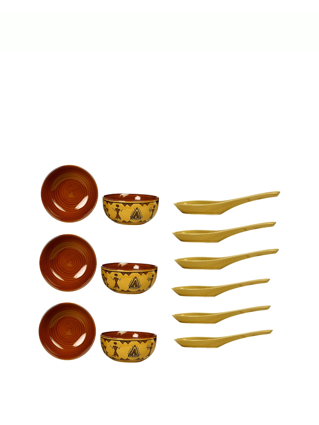 caffeine Hand Made Mustard Ethnic Motifs Ceramic Microwave Safe 6 Piece Dinner Set