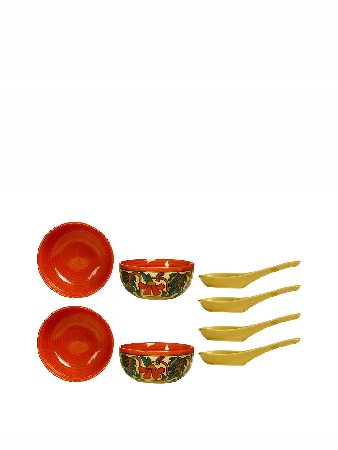 caffeine Hand Made Yellow Floral Ceramic Microwave Safe 4 Piece Dinner Set