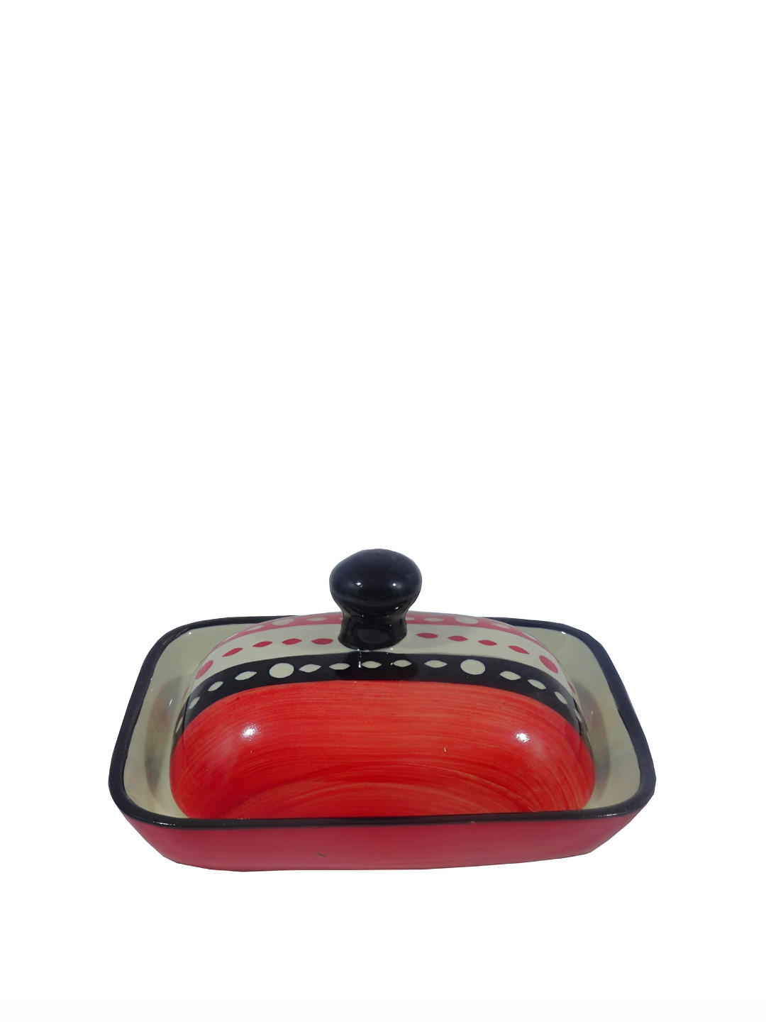 caffeine Black & Red Ceramic Microwave Safe Butter Tray