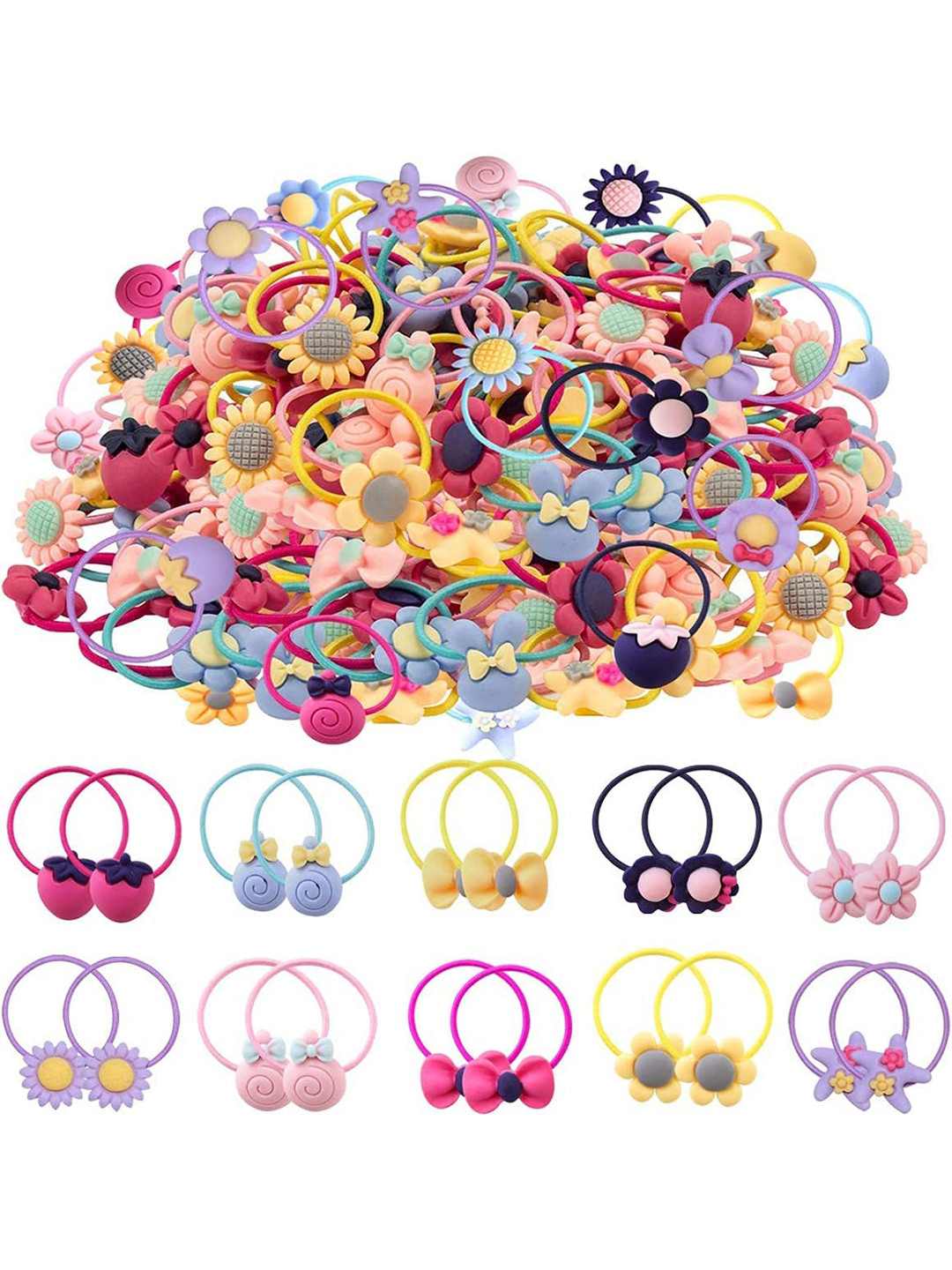 LYTIX Girls Set of 20 Assorted Cartoon & Flower Designs Elastic Bands