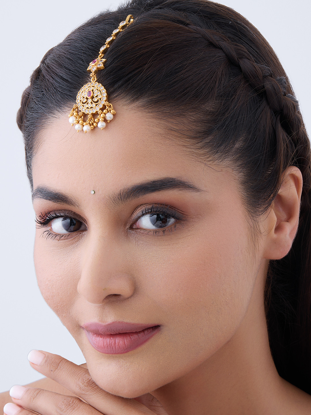Kushal's Fashion Jewellery Embellished Bridal 92.5 Silver Gold Plated Mang Tikka