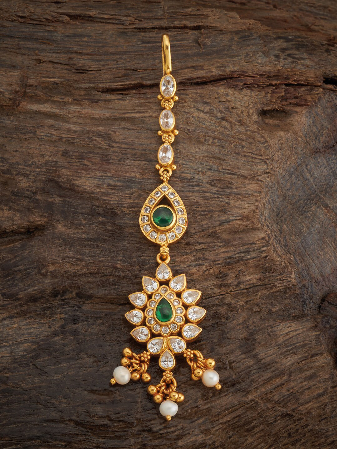 Kushal's Fashion Jewellery Embellished Bridal 92.5 Silver Plated Stone Temple Mang Tikka