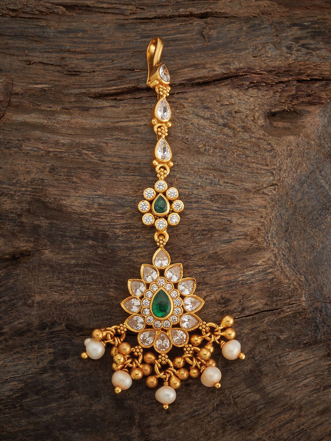 Kushal's Fashion Jewellery Embellished Bridal 92.5 Pure Silver Gold Plated Mang Tikka