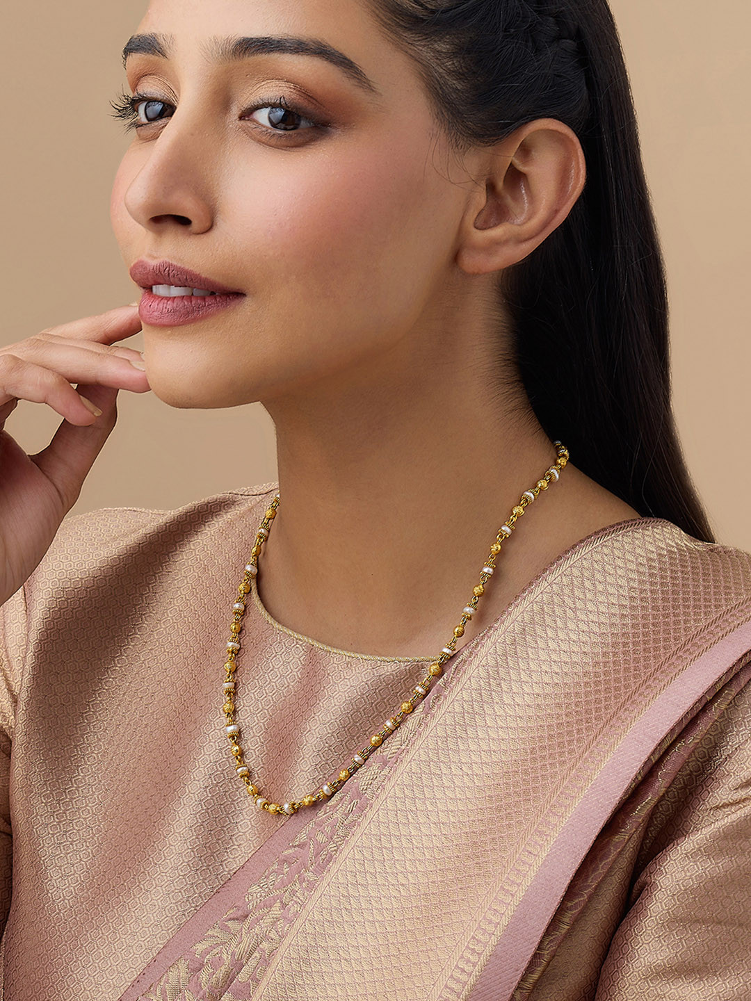 Kushal's Fashion Jewellery Embellished Bridal Pearl Beaded 92.5 Silver Temple Necklace