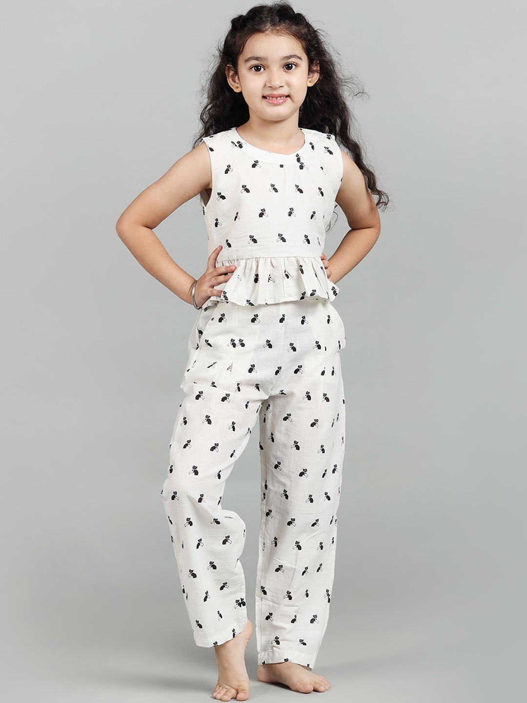 STORY TAILOR Printed Pure Cotton Crop Top With Trousers