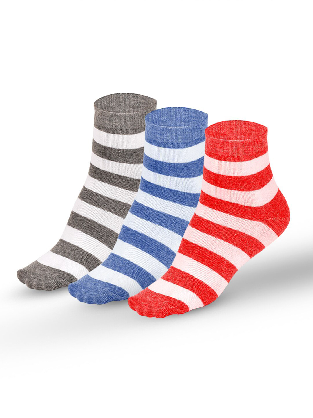 FOOTPRINTS Women Pack of 3 Striped Organic Cotton & Bamboo Above Ankle Length Socks