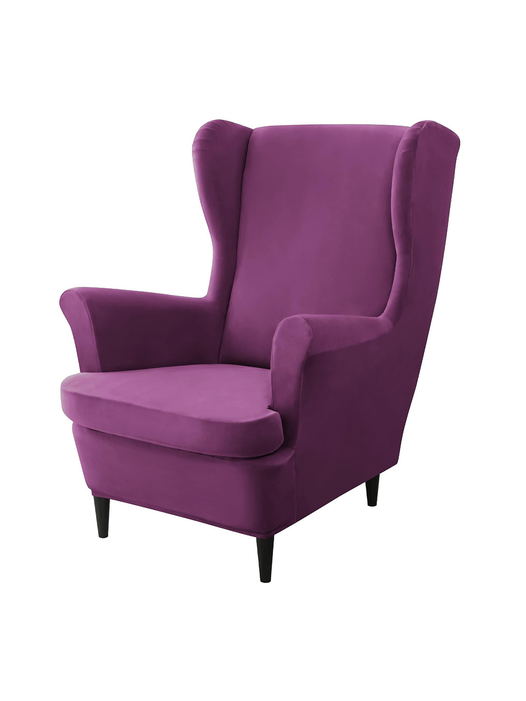HOKIPO Purple Velvet Wing Chair Cover