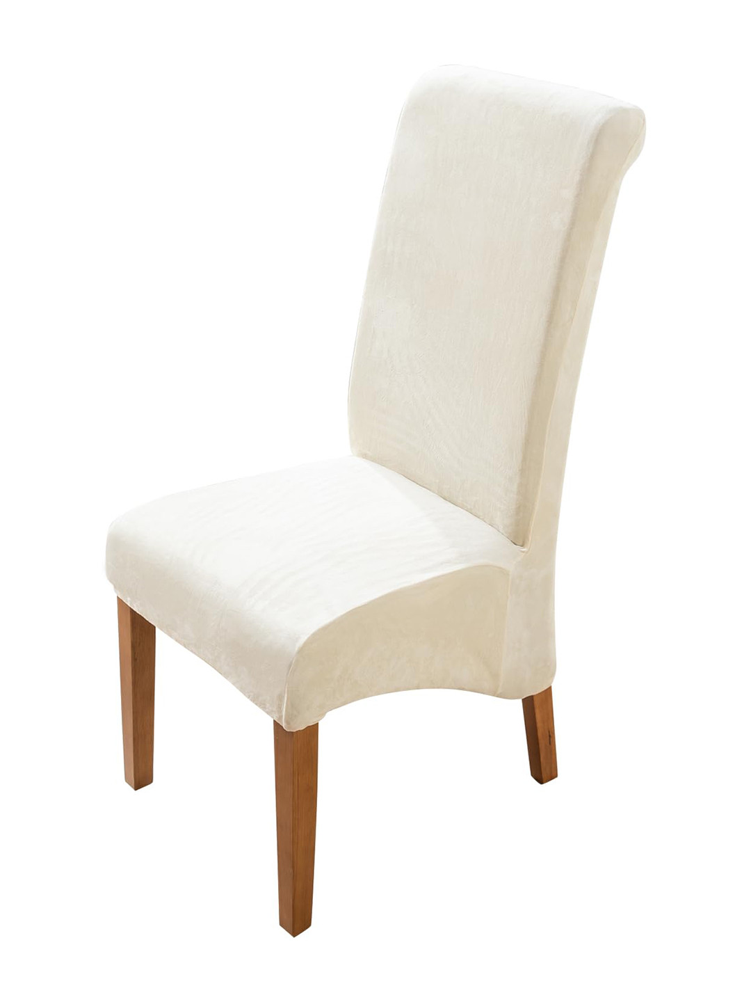 HOKIPO Beige Velvet Long Back Chair Cover