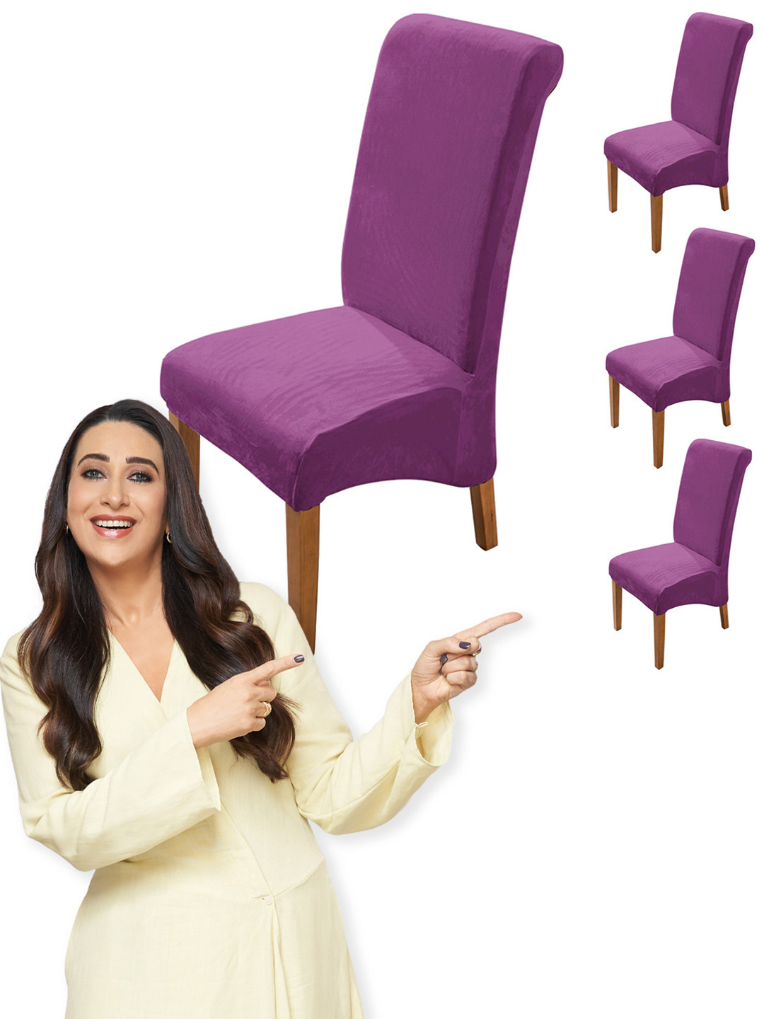 HOKIPO Purple 4 Pieces Velvet Long Back Chair Covers
