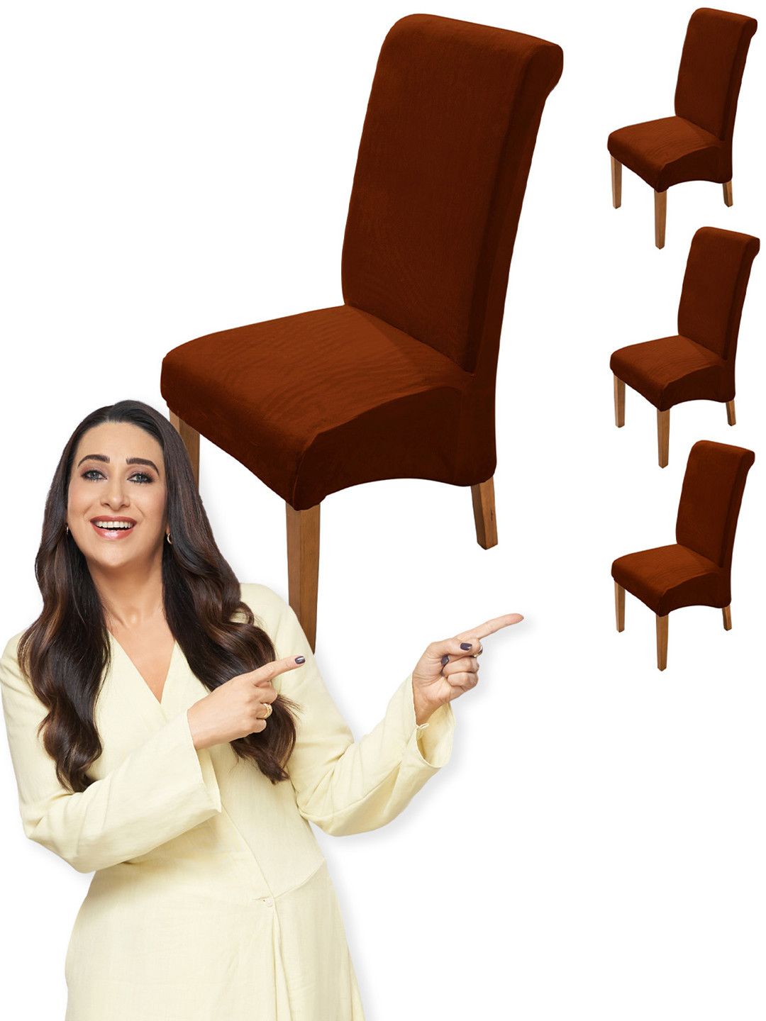 HOKIPO 4 Pcs Rust Brown Long Back Velvet Chair Covers