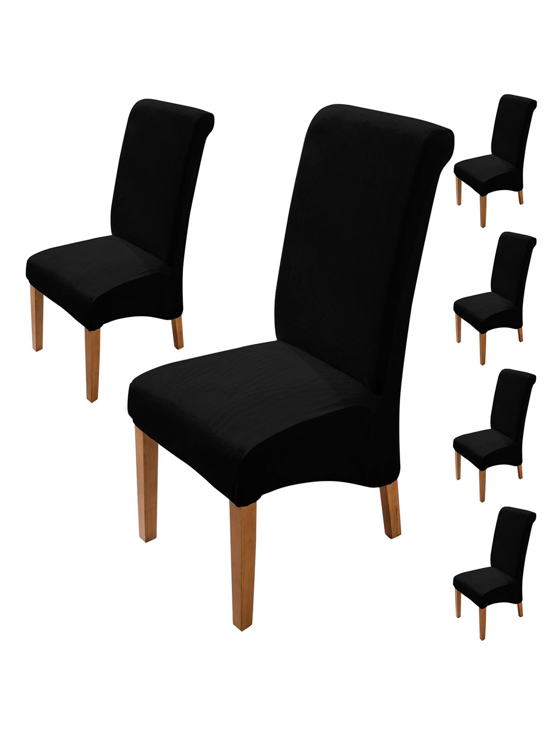 HOKIPO Black 6 Pieces Stretchable Long Back Chair Covers